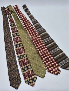 Lot Of 5 Men's VTG Silk Ties DLM Paris Paisley, Debenhams, Green Fleur de Lis
